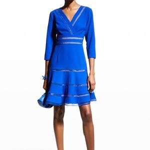 New SHANI Lattice Trim Fit & Flare Dress in Blue Size 14